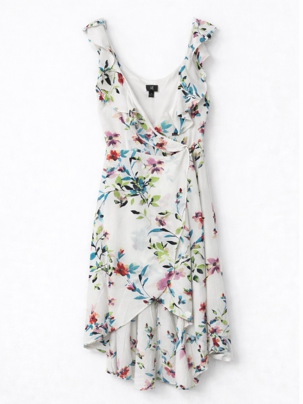 NWT IZ Byer Floral Wrap Dress XXL White High Low Ruffle Boho Spring - Picture 2 of 6
